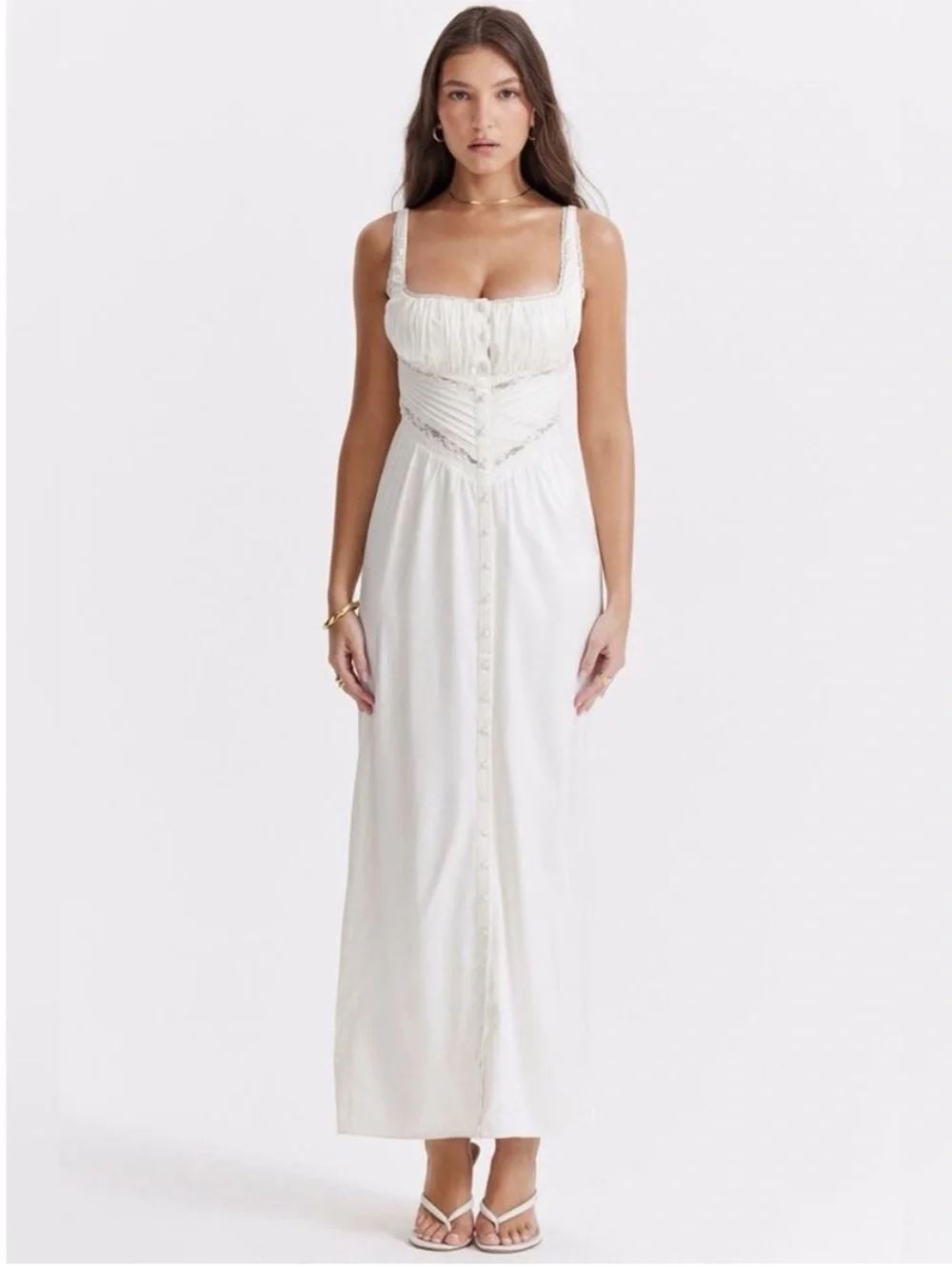 House of CB Illiana Ivory Real Silk Maxi Dress XS